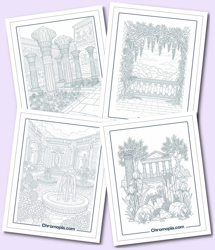 Historical & Royal Flower Scenes coloring pages for Adults & Teens