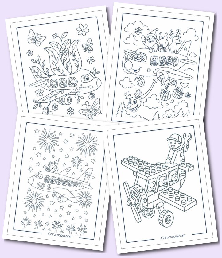 Holiday and Celebrations Themed Aeroplane Coloring Pages
