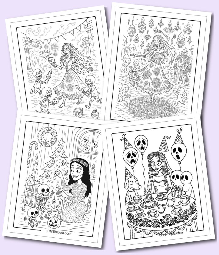 Holiday and Celebrations Themed Corpse Bride Coloring Pages