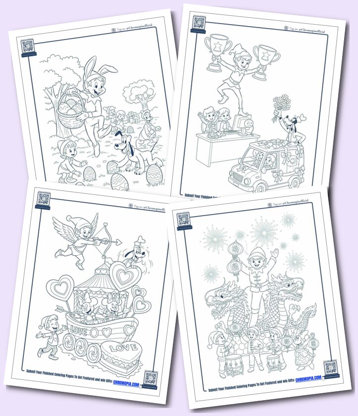 Holiday, Celebrations, and Seasonal Themed Elf Coloring Pages