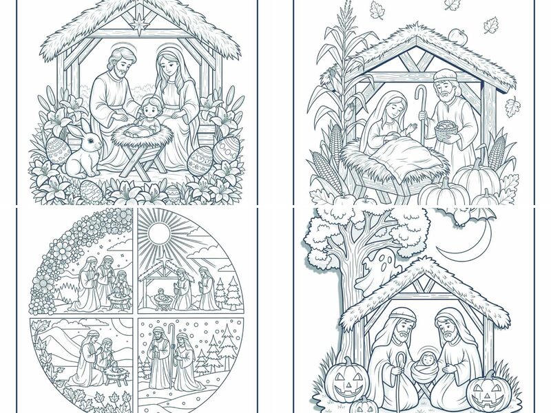 Holiday, Celebrations, and Seasonal Themed Nativity Coloring Pages