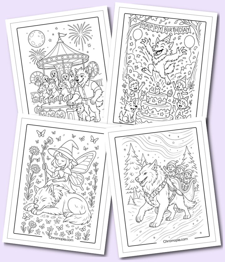 Holiday themed fantasy Werewolf coloring pages