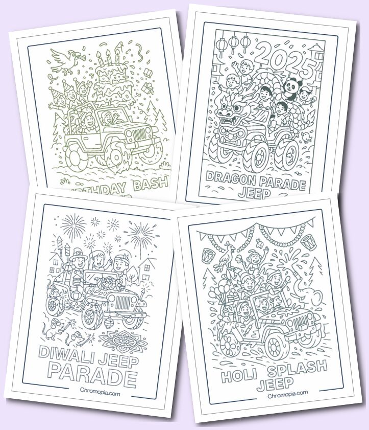 Holiday Themed Funny Cartoon Jeep Coloring Pages