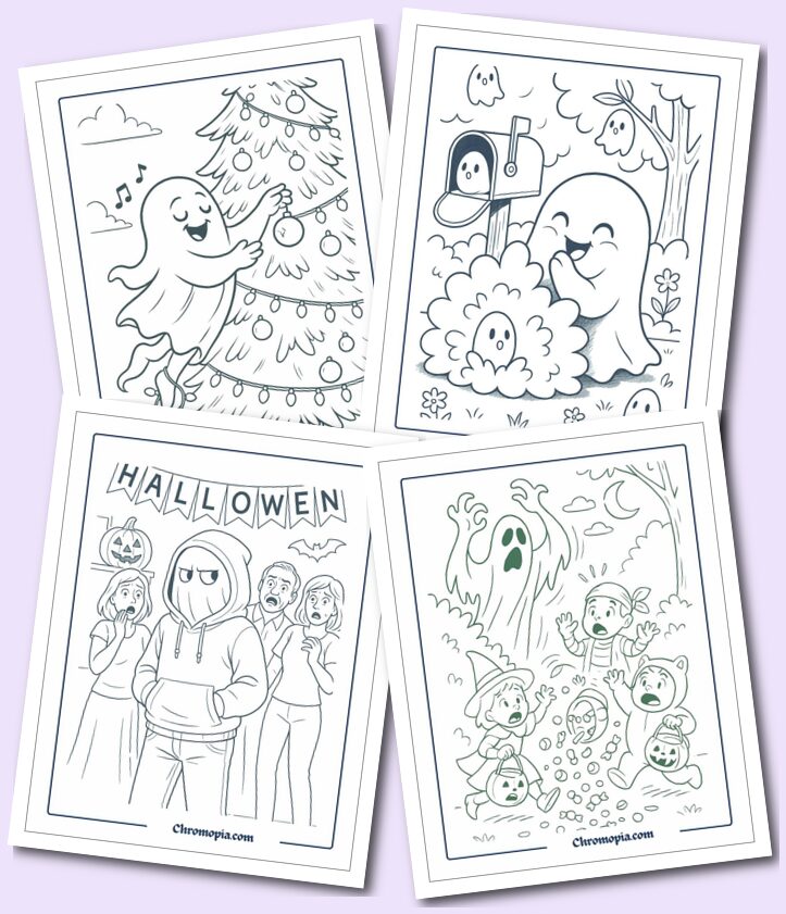 Holiday themed ghost coloring pages