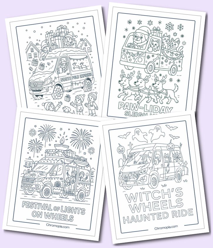 Holiday-Themed Van Coloring Pages