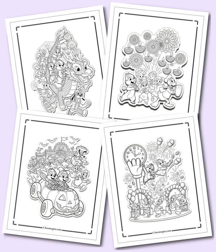 HolidayThemed Chip and Dale Coloring Pages