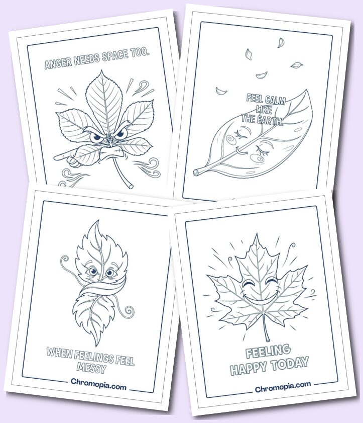 Human Emotions & Expressive Leaf Characters coloring pages