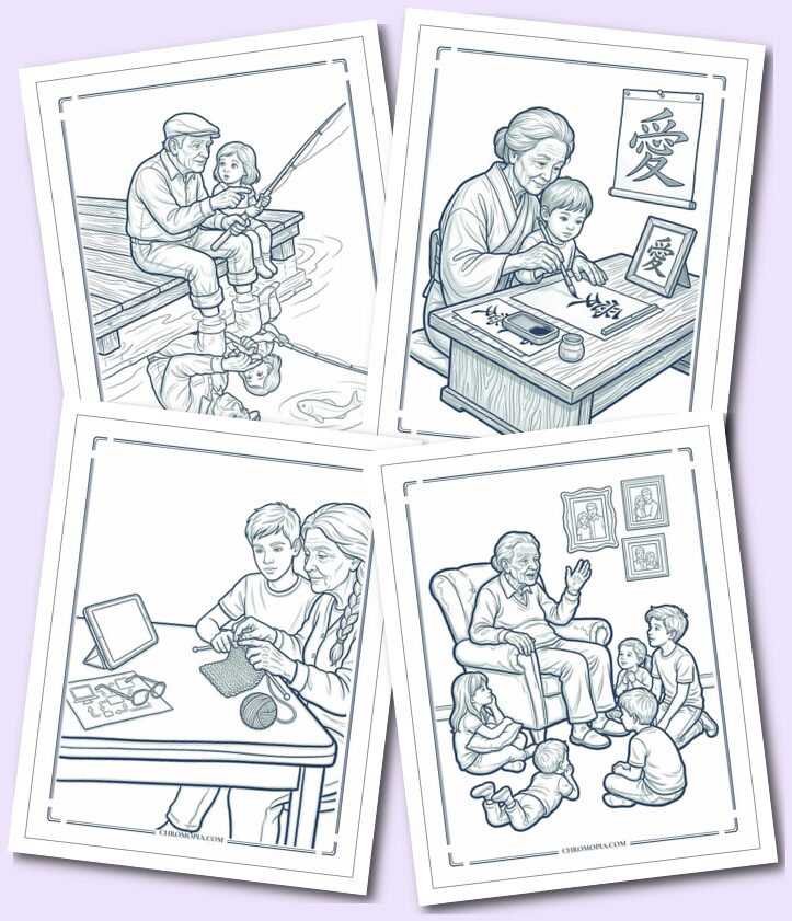 Intergenerational Connections for World Senior Citizens Day Coloring Pages