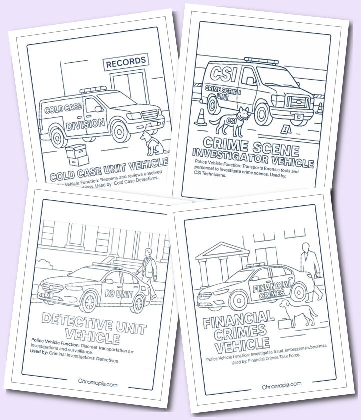 Investigative & Detective Units – Police Vehicles Coloring Pages