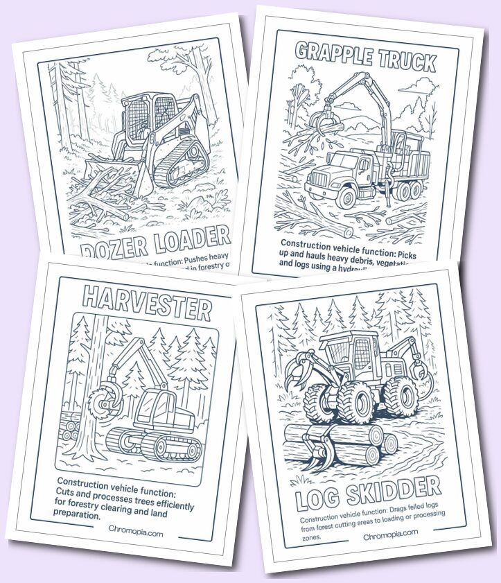 Land Clearing & Forestry Prep Construction Vehicle Coloring Pages