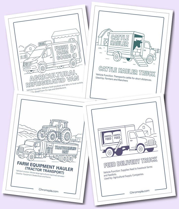 Livestock & Agricultural Product Transport – Transportation Vehicles Coloring Pages