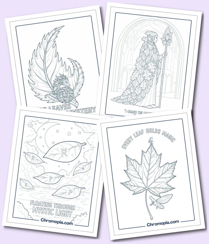 Magical, Enchanted & Fantasy Forest Leaves coloring pages