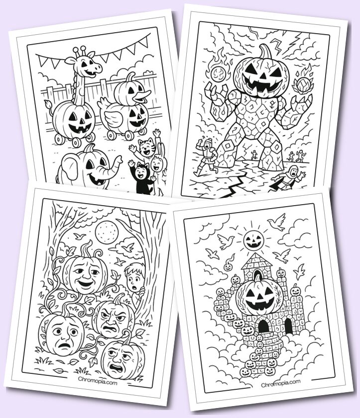 Mandala, Pumpkin Creatures, Fantasy Jack-o_-Lantern Coloring Pages
