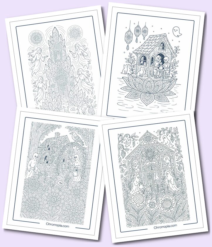 Mandala-style Mindful Haunted House Coloring Pages