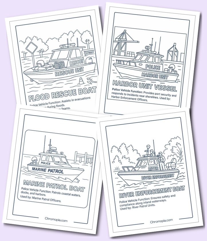 Marine Water Patrol – Police Vehicle Coloring Pages