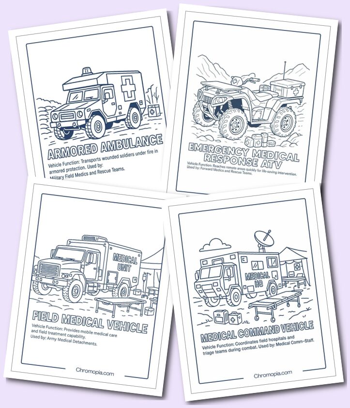 Medical & Evacuation Vehicles – Army Vehicle Coloring Pages