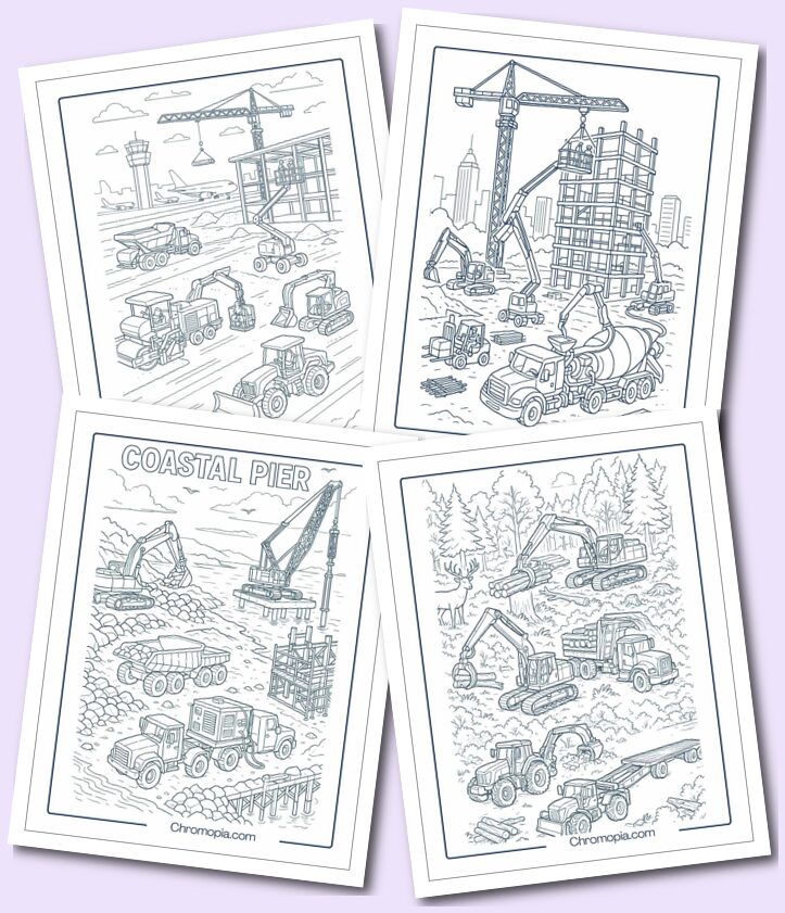 Mega Construction Site Scenes Coloring Pages