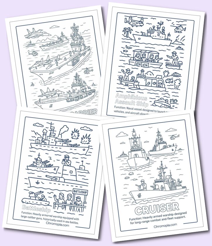 Military Ships coloring pages