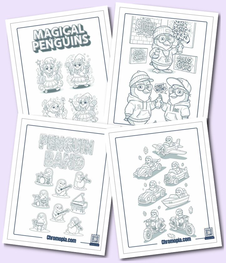 Mindfulness Multi-Art Themed Penguins Coloring Pages