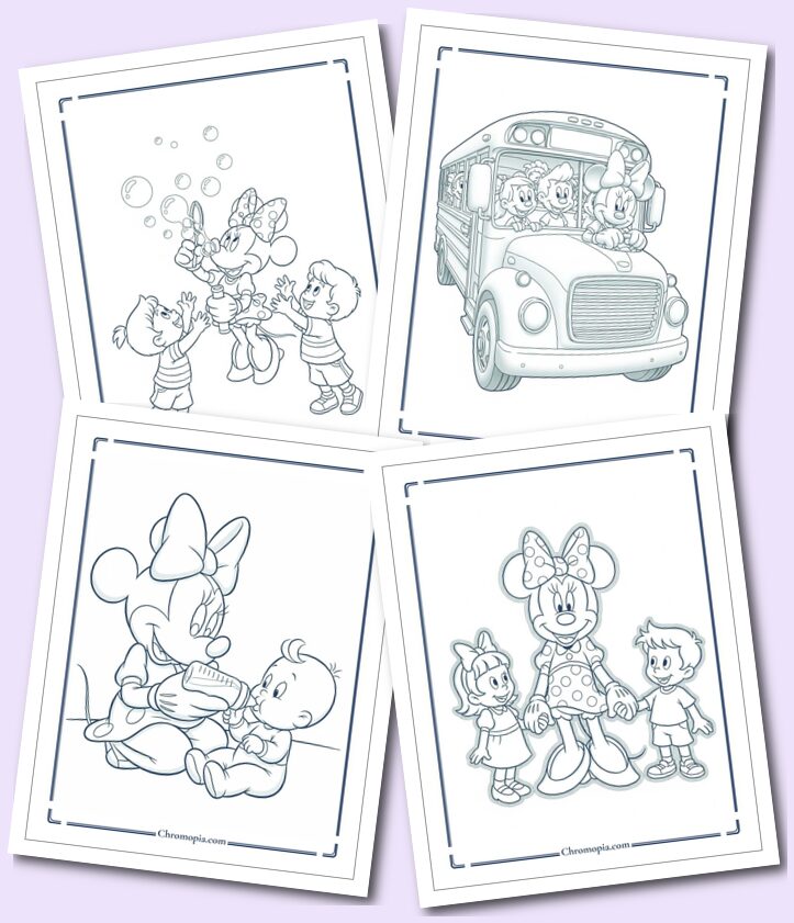 Minnie Mouse with Kids Coloring Pages
