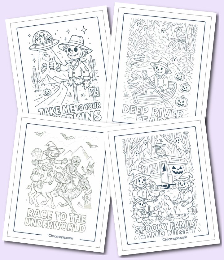 Mix of characters scarecrow coloring pages