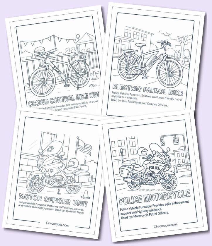 Motorcycles & Bikes – Police Vehicle Coloring Pages