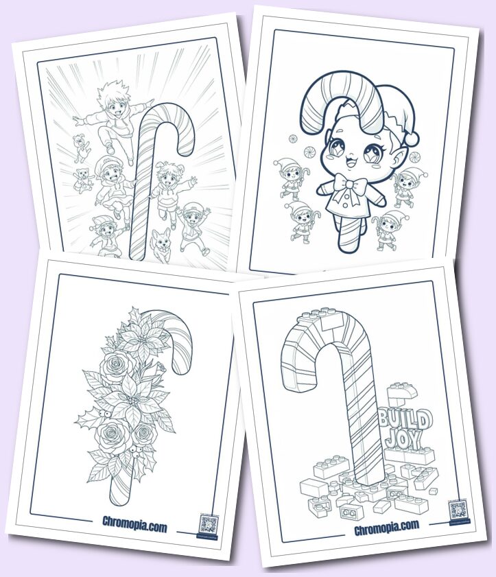 Multi-Art Style Christmas Candy Cane Coloring sheets