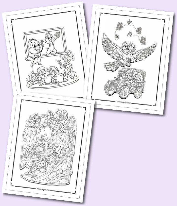 Multi-Art Themed Chip and Dale Coloring Pages