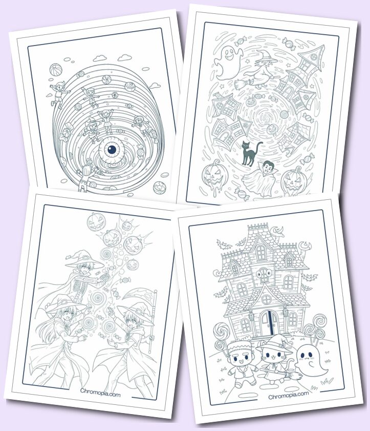 Multi-Art Themed Trick-or-Treating Halloween Coloring Pages