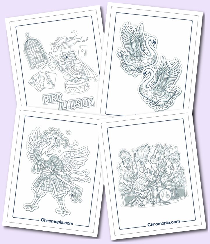 Multi Conceptual and Multi Art Themed Birds Coloring Pages for Kids, Teens, and Adults