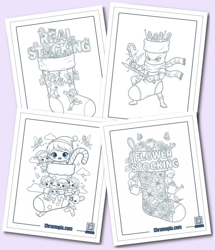 Multi-Conceptual and Multi-Art Themed Christmas Stocking Coloring Pages
