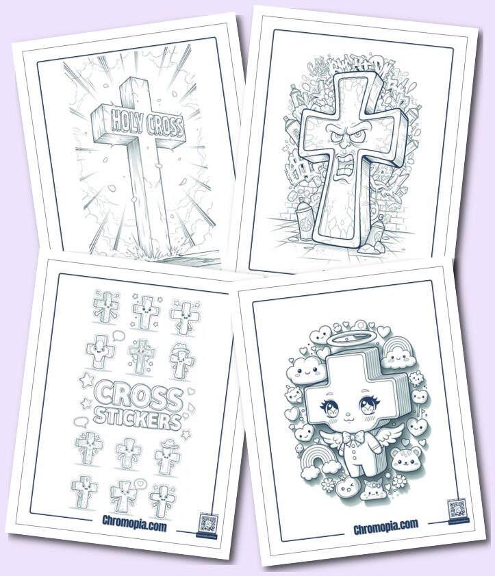 Multi-Conceptual & Multi-Art Themed Cross Coloring Pages