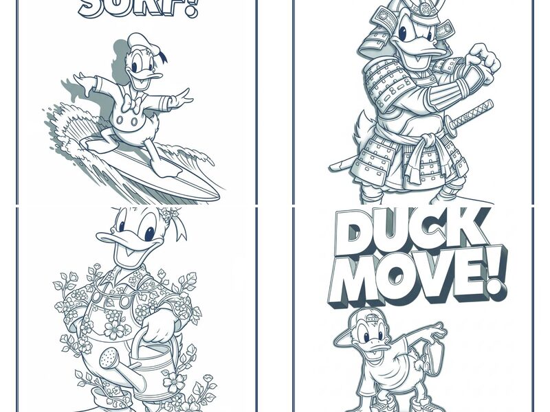 Multi Conceptual & Multi Art Themed Donald Duck Coloring Pages