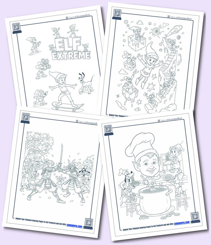 Multi-Conceptual & Multi-Art Themed Elf Coloring Pages