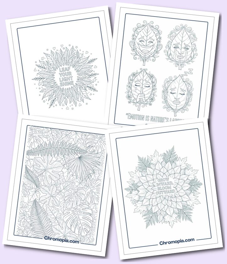 Multi-Theme & All-Ages Leaves Coloring Pages for Kids or Adults