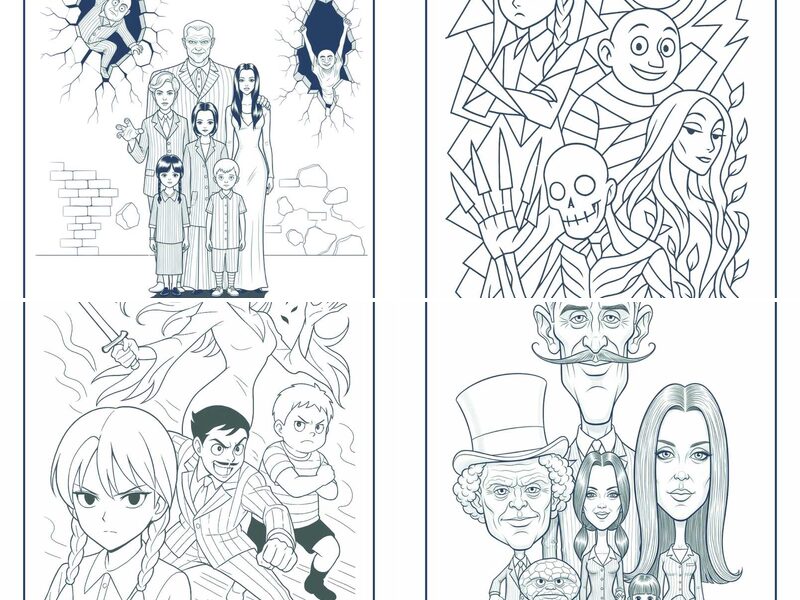 Multi-Themed Art Addams Family Coloring Pages for Different Holidays Around the World