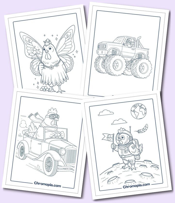 Multi Themed Chicken Coloring Pages