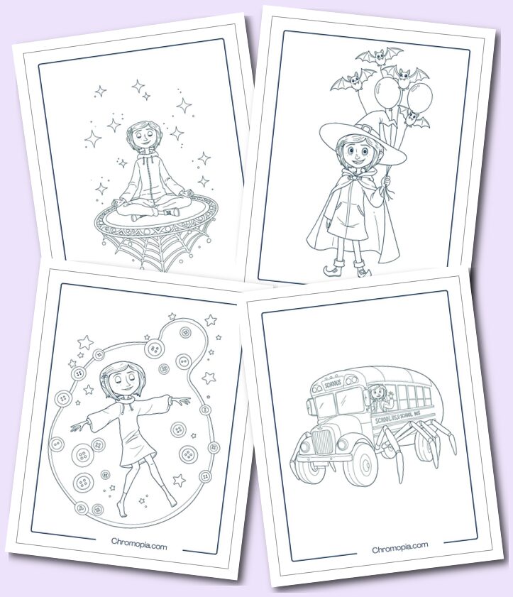 Multi themed Coraline coloring pages for All Ages