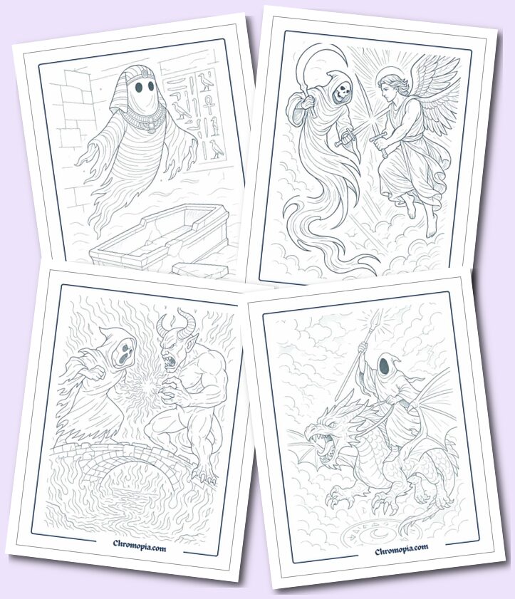 Multi-themed ghosts coloring pages