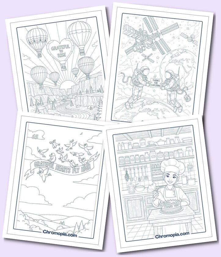 Multi-Themed Gratitude Coloring Pages