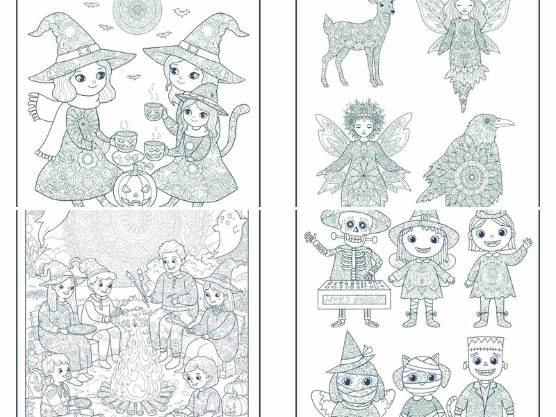 Multi themed Traditional Halloween mandala coloring sheets