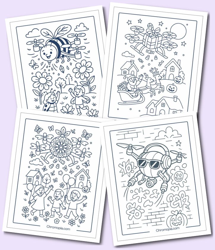 Multi-Variety Drone Coloring Pages for Kids and Adults