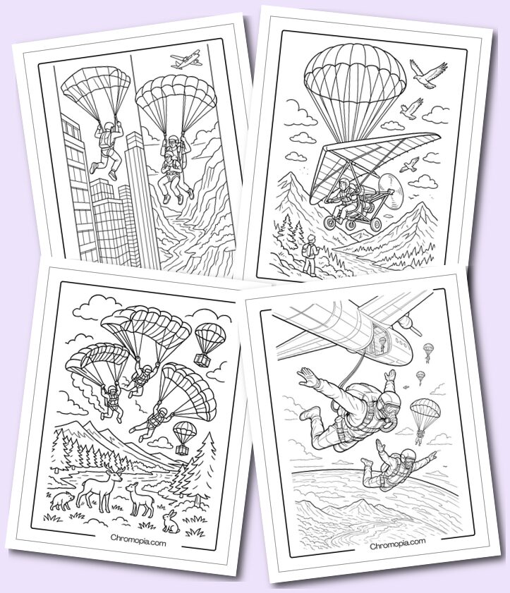 Multi Variety Parachute aerial gear Coloring Pages