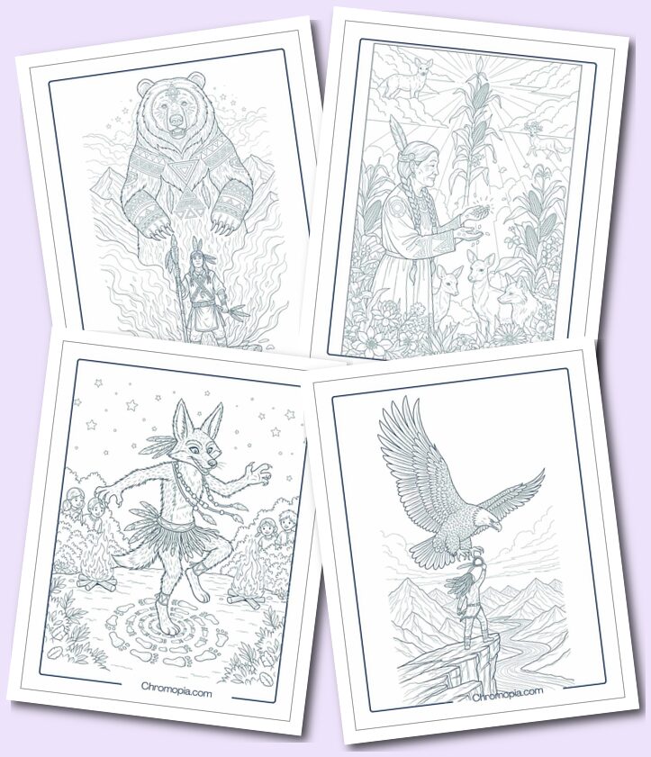 Native American Spirituality, Legends, Animals, Nature coloring pages