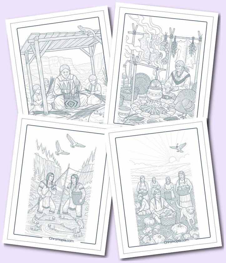 Native Americans Daily Life & Activities Coloring Pages