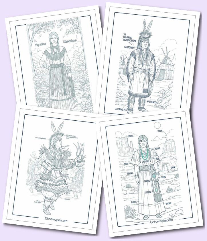 Native Americans Traditional Clothing & Regalia Coloring Pages for Adults