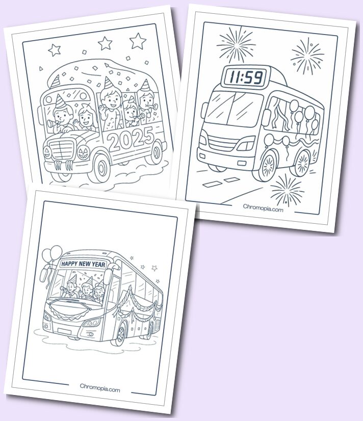 New Year Bus Coloring Pages