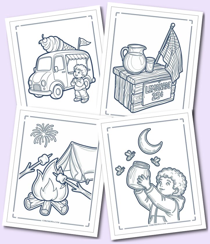 Nostalgic American Summer 4th of July Coloring Pages