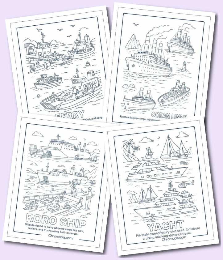Passenger & Transport Ships coloring pages
