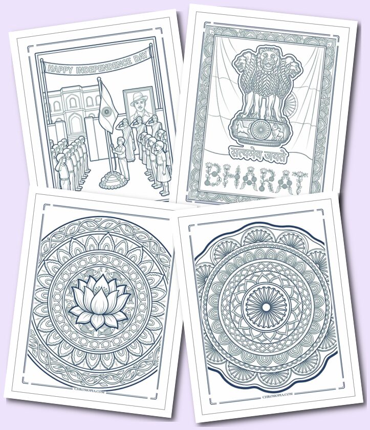 Patriotic Indian Independence Day Monuments and National Symbols Coloring Pages
